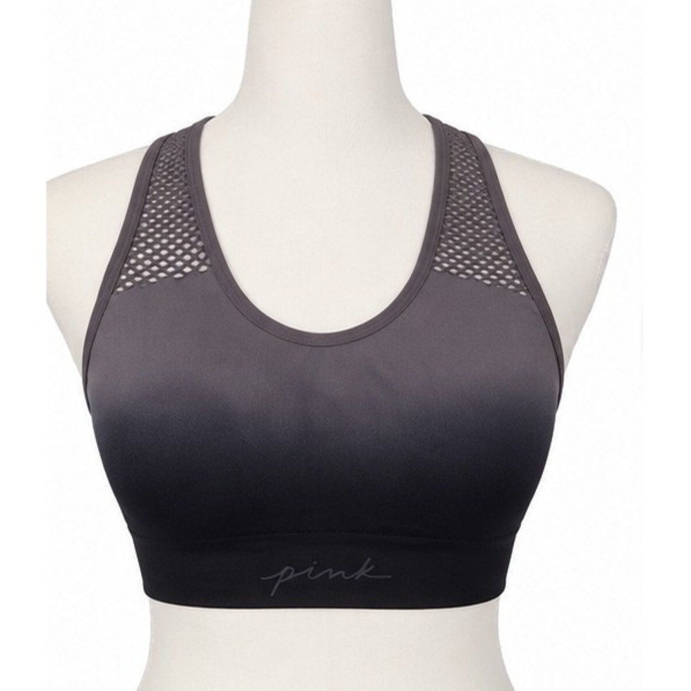 PINK Active Sports Bra XS Gray Black Ombré Mesh Racerback Seamless